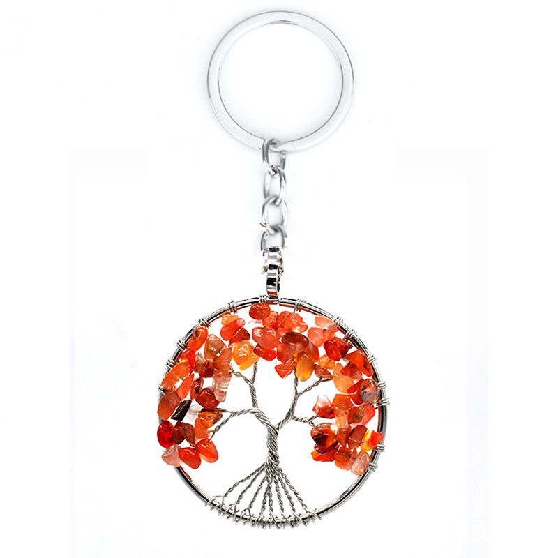 7 Color Stone Natural Crystal Gravel Tree Of Life Keychain Pendant Fortune Tree Keychain Pendant_voghion.com
