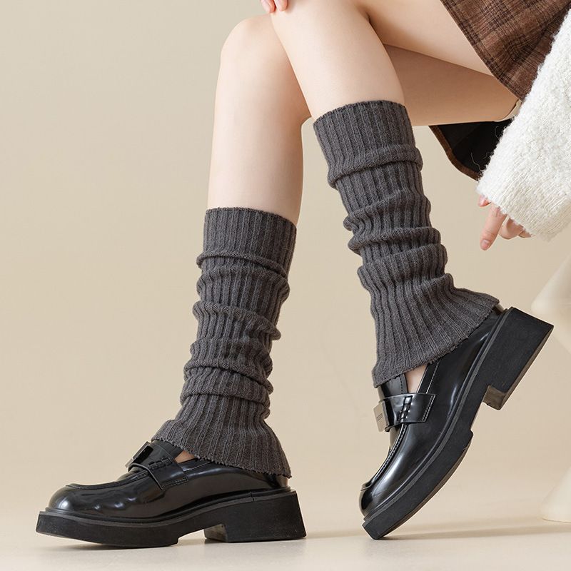 24 Herbst-Winter-neue warme Fleece koreanischen Stil faul Doppelnadel lässig lange Tube Wadensocken Beinlinge_voghion.com