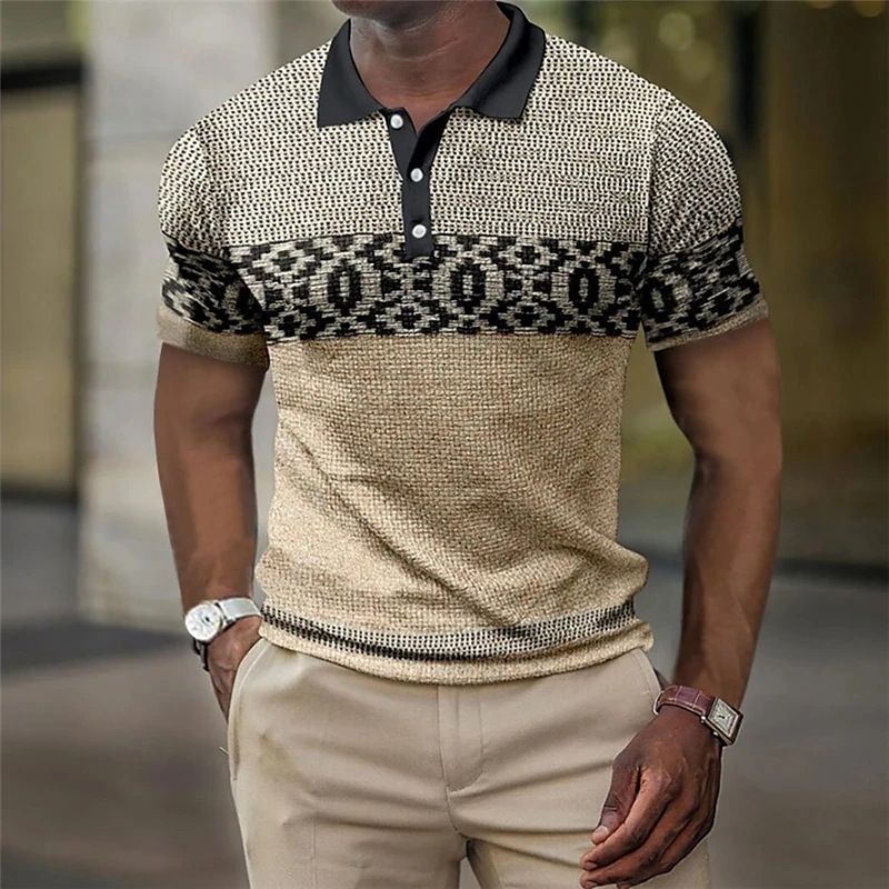 Neues Pullover-Poloshirt mit Knöpfen, karierten Ärmeln, modisches Pendler-Kurzarmshirt für Herren_voghion.com