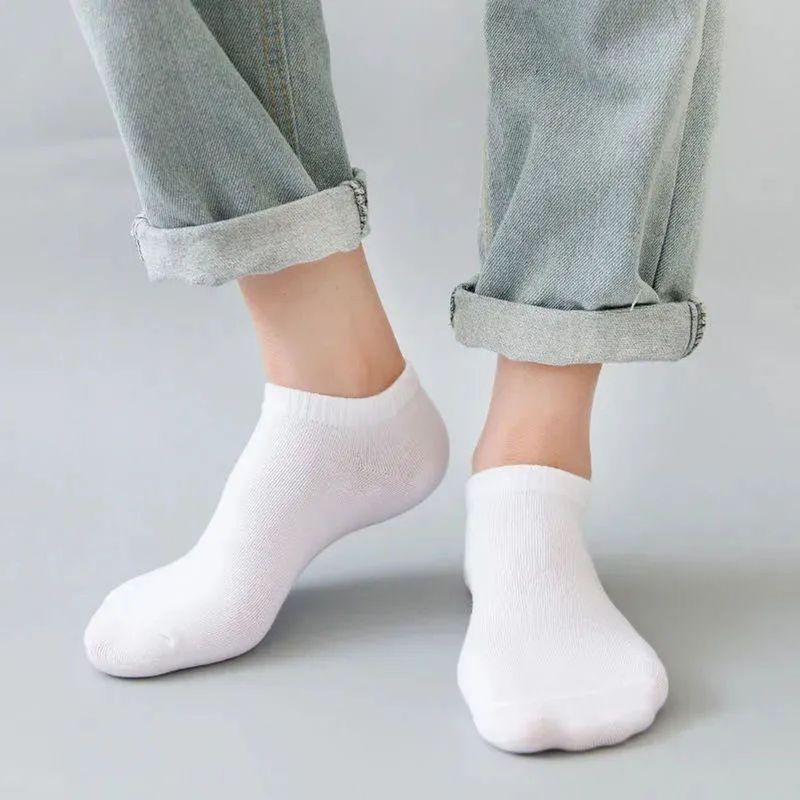 Fënnef Puer schwaarz, wäiss, gro, zolidd Faarf Schëffsocken an onofhängeg Verpakung mat Zipper Poschen_voghion.com