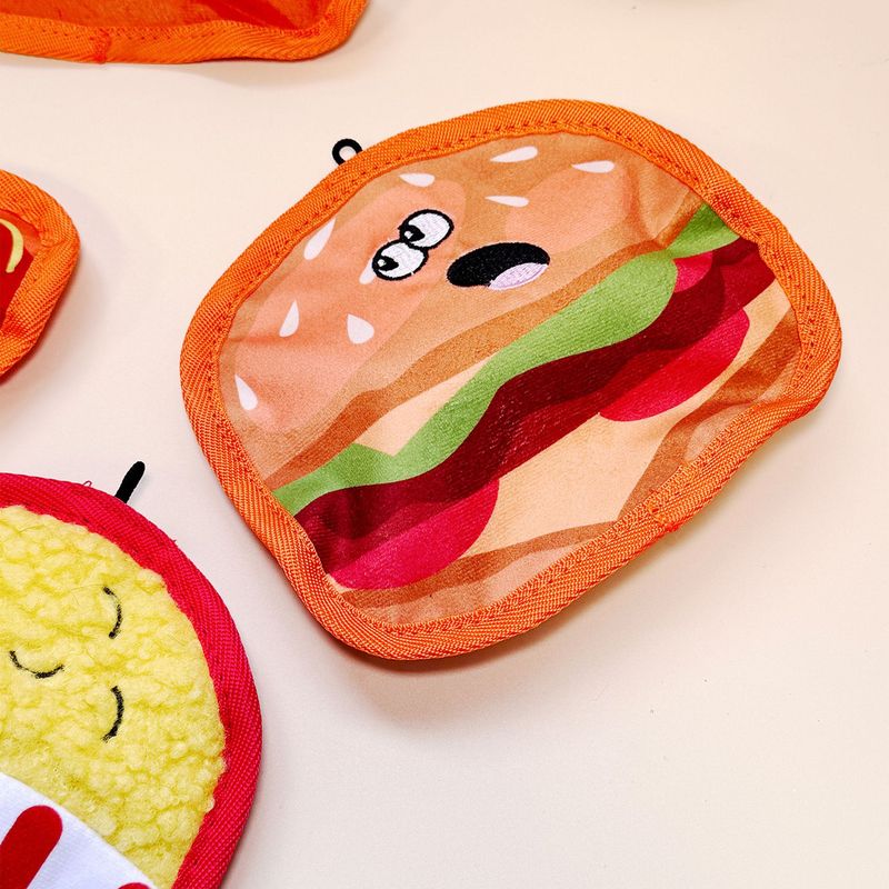 Giocattolo da masticare per animali domestici a forma di hamburger masticabile resistente per la pulizia dei denti e l'intrattenimento, con suono di peluche._voghion.com