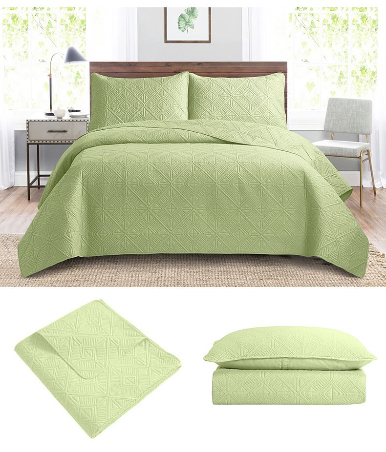 Quilted Bedspread Set 3-Piece Ultrasonic Embossed Reversible Cover With Cotton Filling Machine Washable Luxury Bedding_voghion.com
