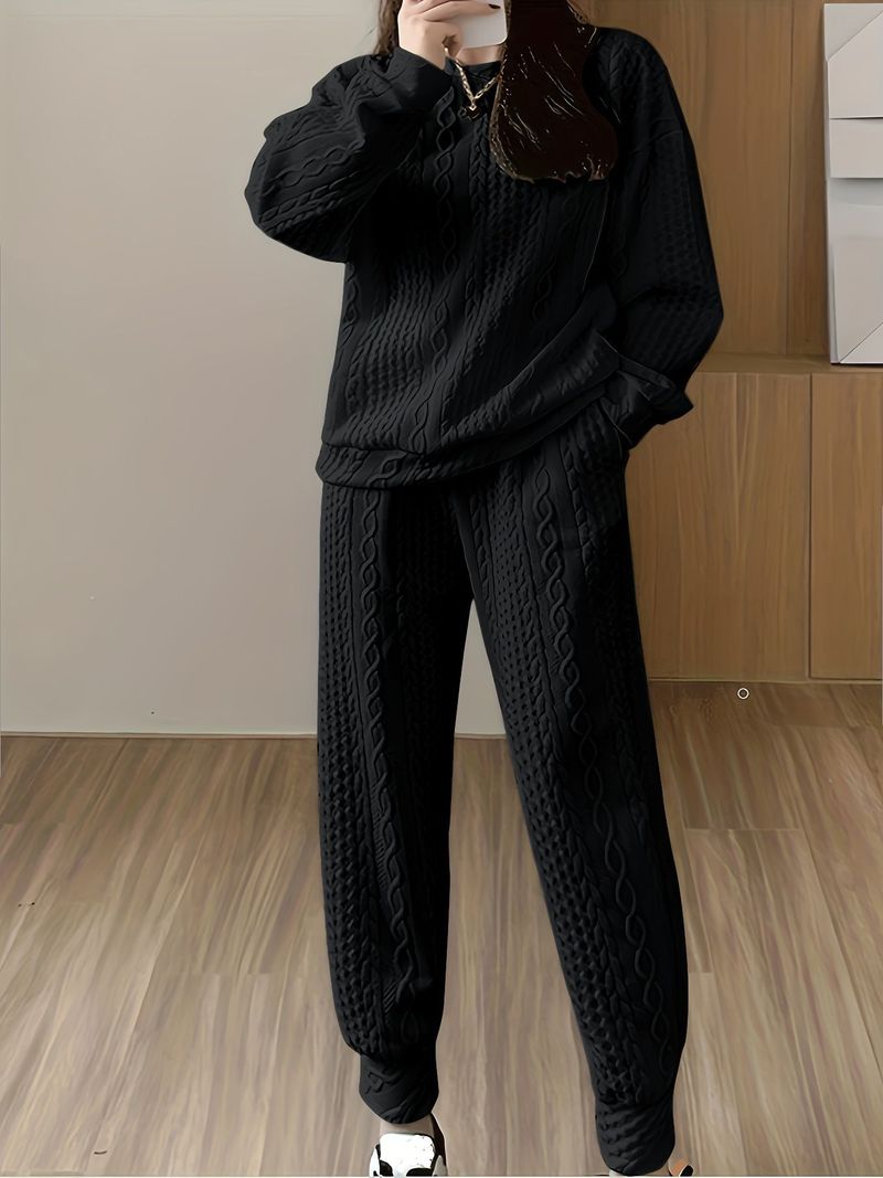 Abbigliamento da donna, maglione girocollo con tasca e maniche lunghe in jacquard_voghion.com