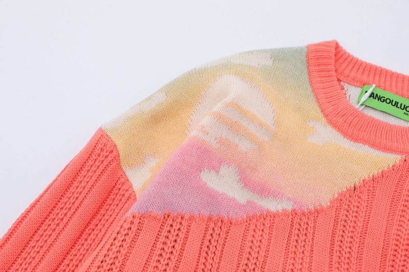 Pull à col rond en Jacquard de noix de coco pour hommes, épissage créatif, ample, tendance, marque décontractée, pour Couple_voghion.com