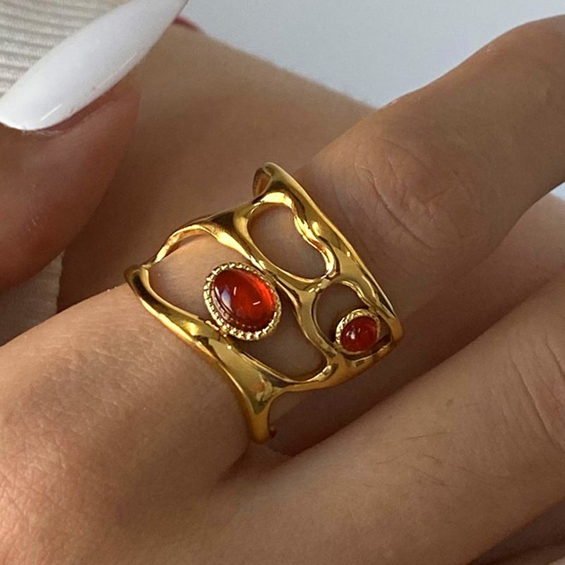 Collana elegante con ciondolo a forma di cuore da donna con agata rossa, catena in acciaio inossidabile, orecchini e anello coordinati, anello in stile minimalista Ins_voghion.com