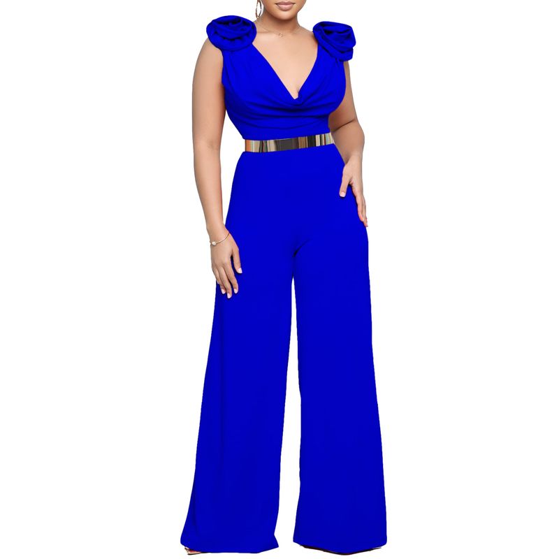 Damenbekleidung V-Ausschnitt sexy Hose mit weitem Bein einfarbig High-Neck ärmellose Taille Overall_voghion.com