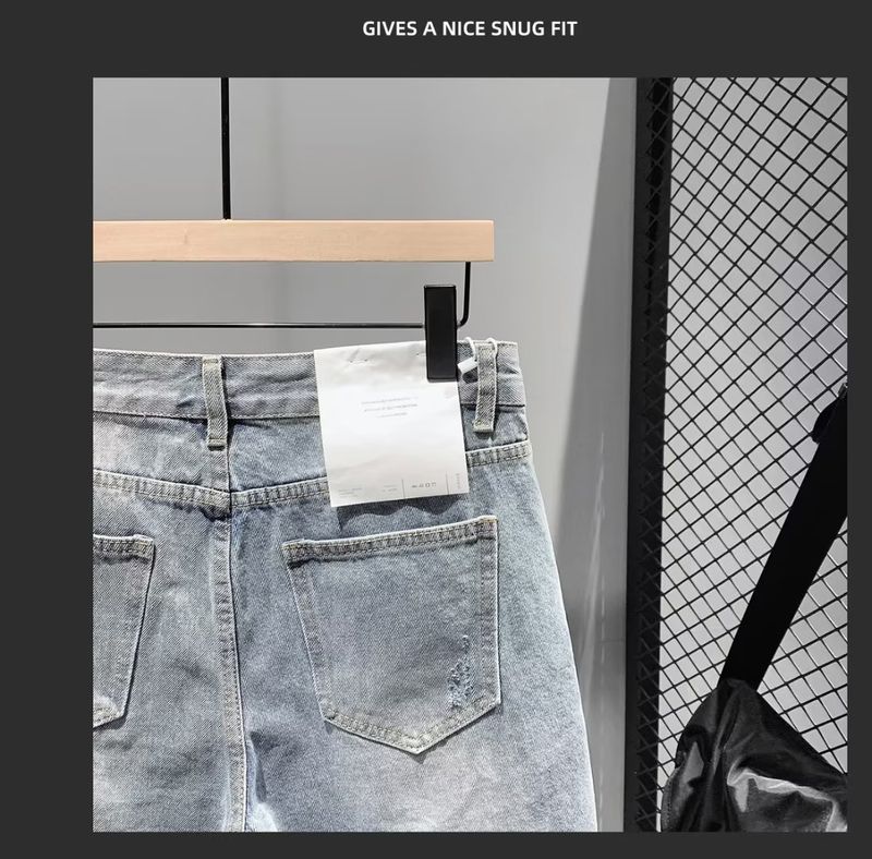 Sommer Neue Hellblau Gewaschen Einfache Und Vielseitige Denim Shorts, Herren Personalisierte Leder Label Dekoration, Jugend Fünf_voghion.com