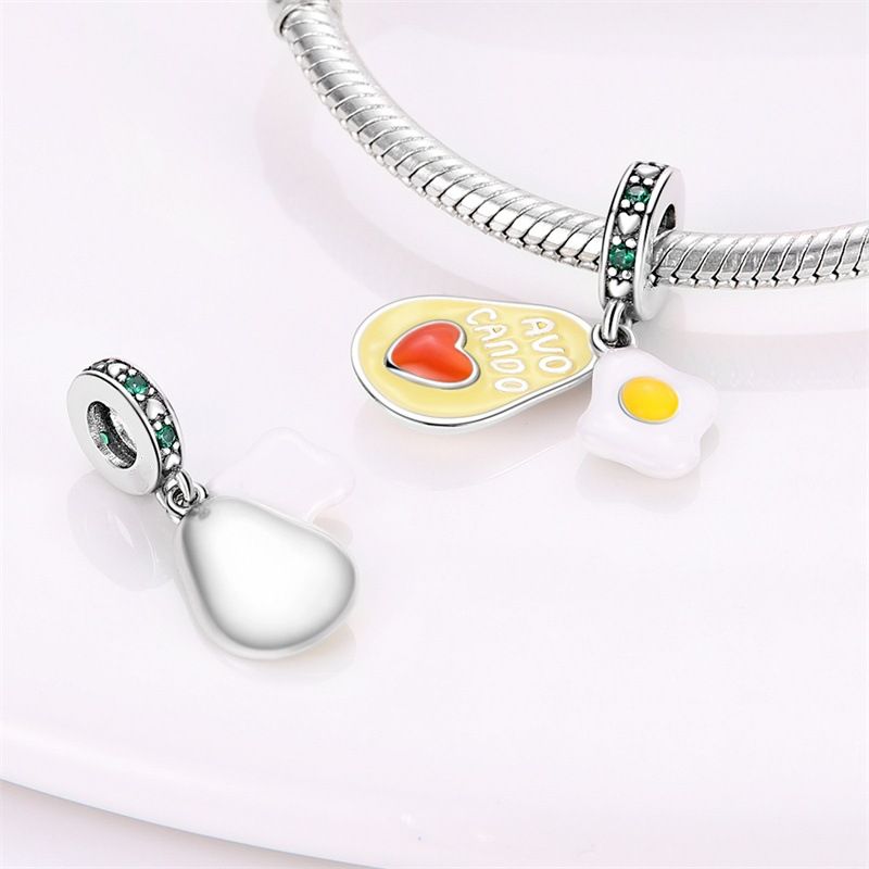 Gioielli da donna in argento placcato rame bianco 925, serie di frutta, ciondolo a forma di avocado e ciliegia, bracciale con perline fai da te Panjia, regalo_voghion.com