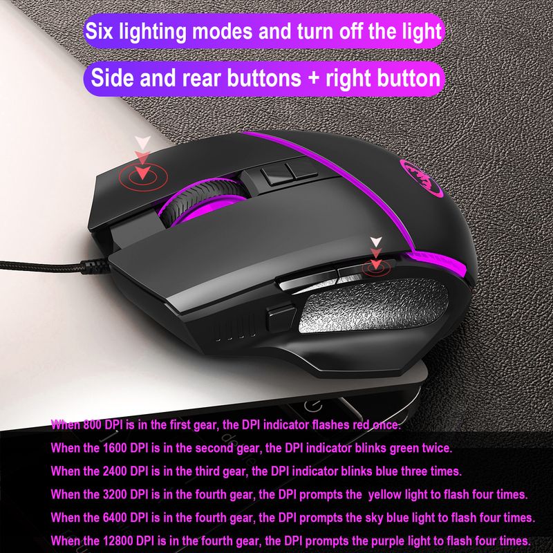 New A876RGB wired gaming mouse 12800dpi adjustable ABS material 8D macro programming matte_voghion.com