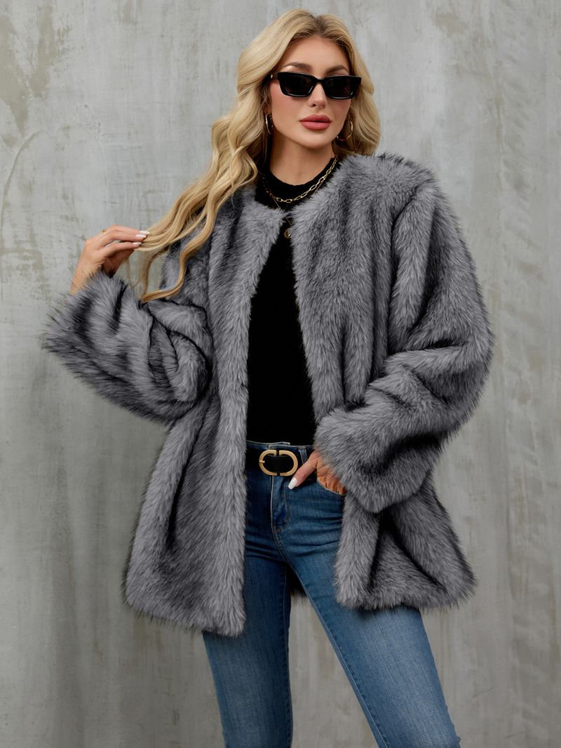 Women's Faux Fur Coat Winter Warm Fluffy Cardigan Jacket Oversized Outerwear For Casual & Office_voghion.com