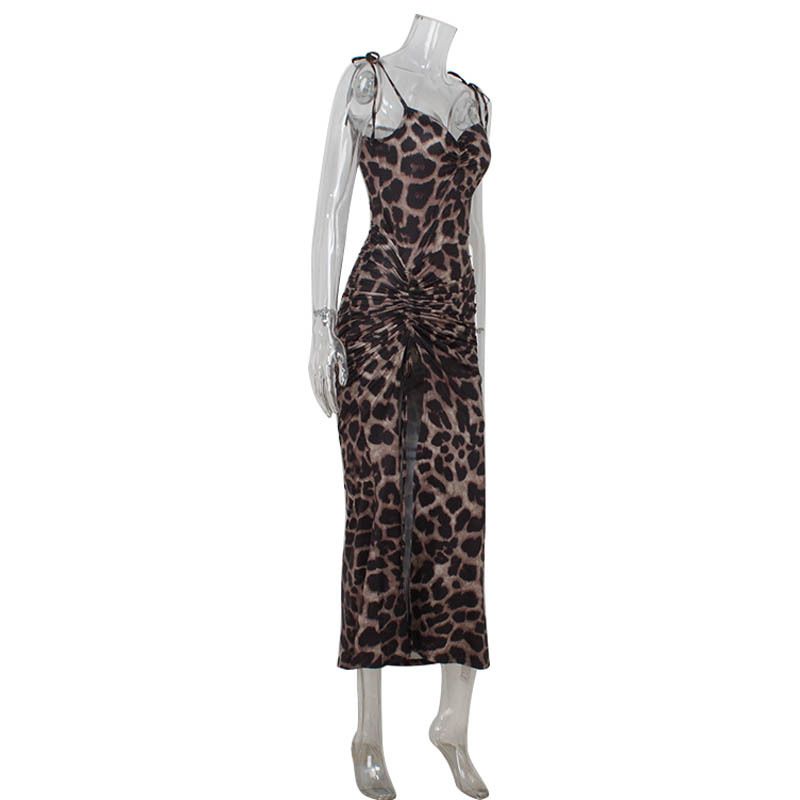 Rochie de damă cu imprimeu leopard, plisată, cu talie subțire, nouă tendință la modă_voghion.com