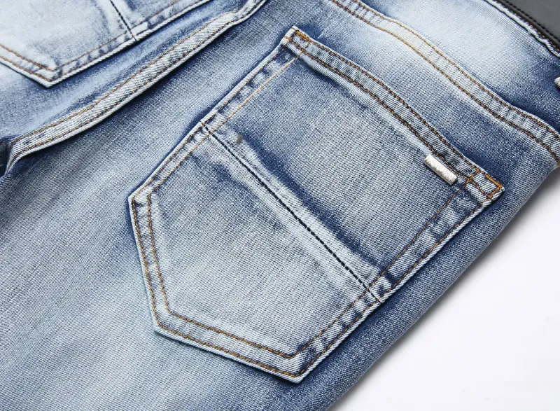 Jeans stile street con ricamo serpente dagli occhi blu per adolescenti, vita elastica, materiale in cotone, adatti per scene casual_voghion.com
