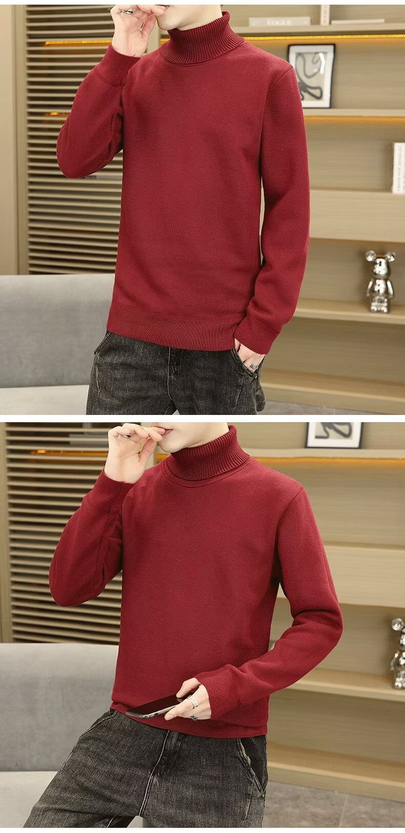 Maglione dolcevita da uomo in velluto e a collo alto, maglione casual da uomo autunno e inverno, semplice e alla moda, pullover elegante_voghion.com
