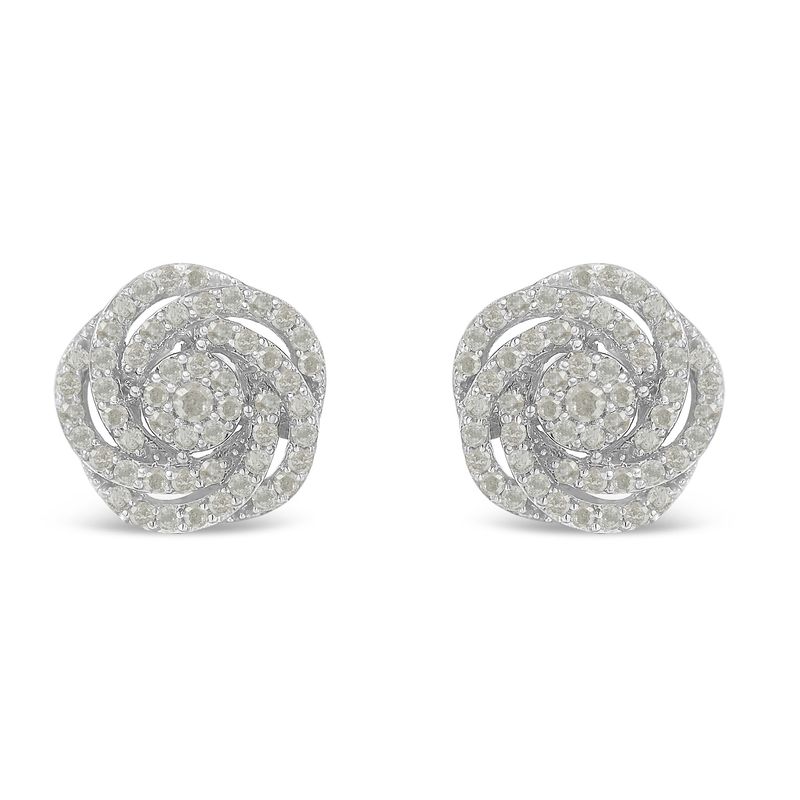 10k White Gold Rose-Cut Diamond Floral Cluster Earrings (1 cttw, I-J Color, I2-I3 Clarity)_voghion.com