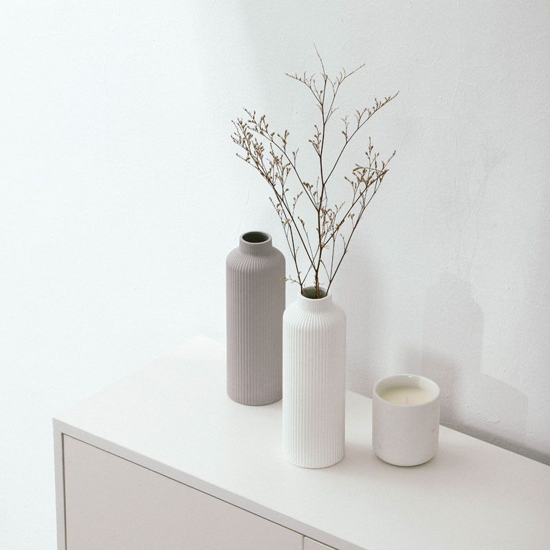 Scandinavian Ceramic Vase - Modern Minimalist Home Decor With Artistic Lines, Handcrafted Flower Vase For Living Room Or Office Table Centerpiece_voghion.com
