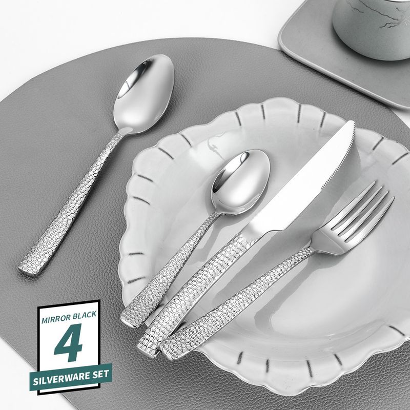 430 tyk hamret rustfrit stål kniv, gaffel og ske 5/20 dele sæt til hjemmekøkken dessert servicesæt_voghion.com