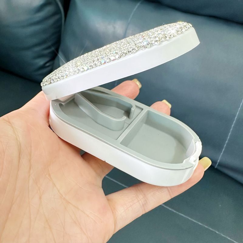 Compact 6-Compartment Diamond-Studded Pill Organizer – Portable PP Plastic Medicine Case With Slide-Out Drawer, Ideal For Car & Travel_voghion.com