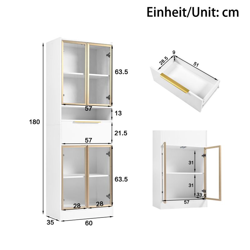Hochschrank Weiß 60x180cm con 16 colores LED, Bluetooth, frente de cristal_voghion.com