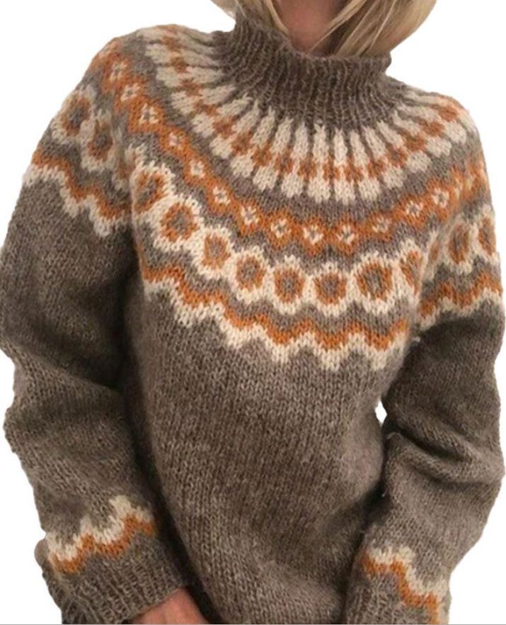 Pull en mohair épais tricoté jacquard pour femme, vêtement décontracté pour l'automne et l'hiver_voghion.com