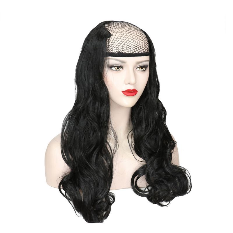 Hallef Perück Laang gekrauselt Hoer Grouss Well Onsichtbar Nahtlos Hoerverlängerungen Hiersteller Direktverkaaf U-fërmeg Perück Hallef Perück Perück_voghion.com