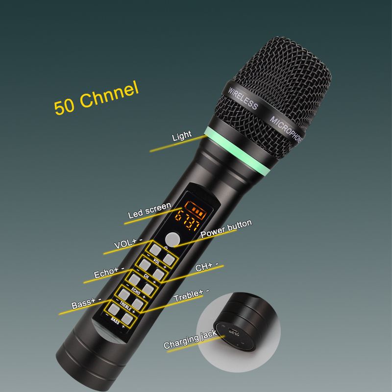UHF Handheld Wireless Bluetooth Karaoke Microphone Micro Echo Treble Bass Adjust Channel Home Microphones with Receiver_voghion.com