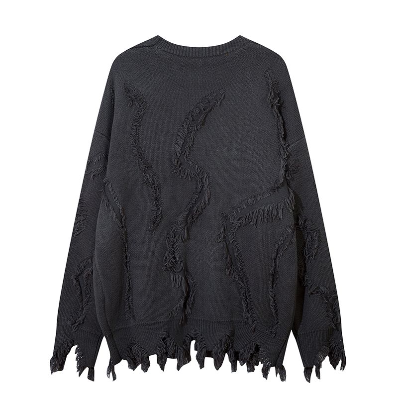 Men's crew-neck sweater with fringe holes_voghion.com