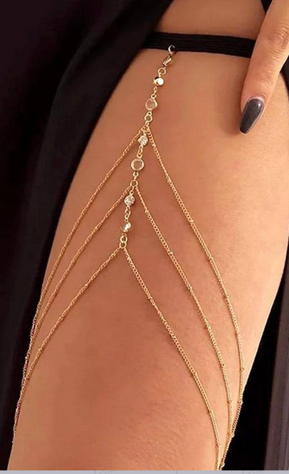 Chaîne de corps multi-chaînes dorée pour femme, accessoire sexy pour les cuisses, avec perles multicouches_voghion.com