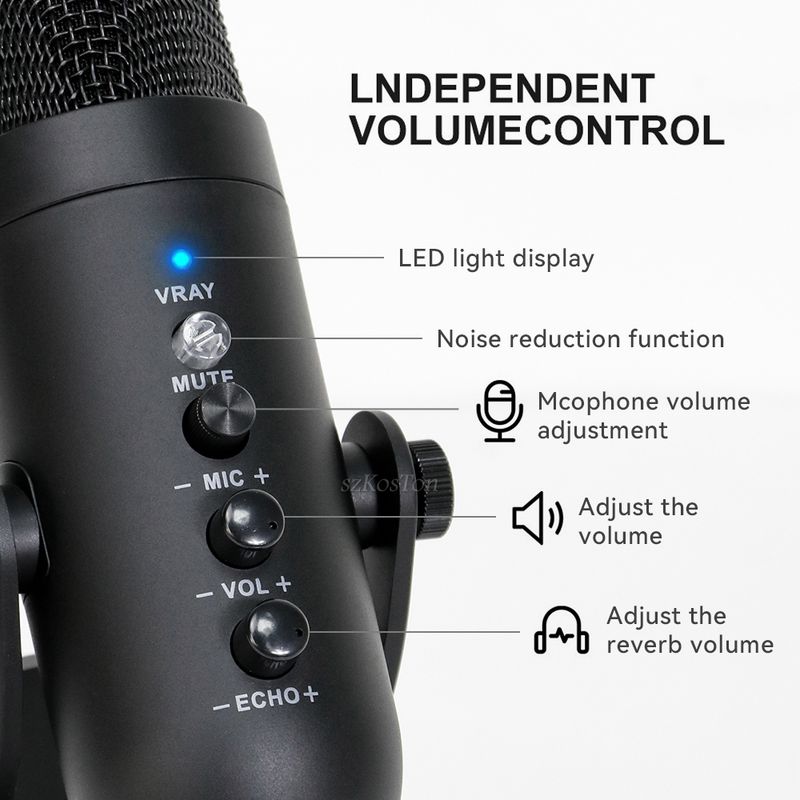 MU900 Condensatormicrofoon Studio-opname USB-microfoon voor pc Computerstreaming Videogamen Podcasting Zangmicrofoonstandaard_voghion.com