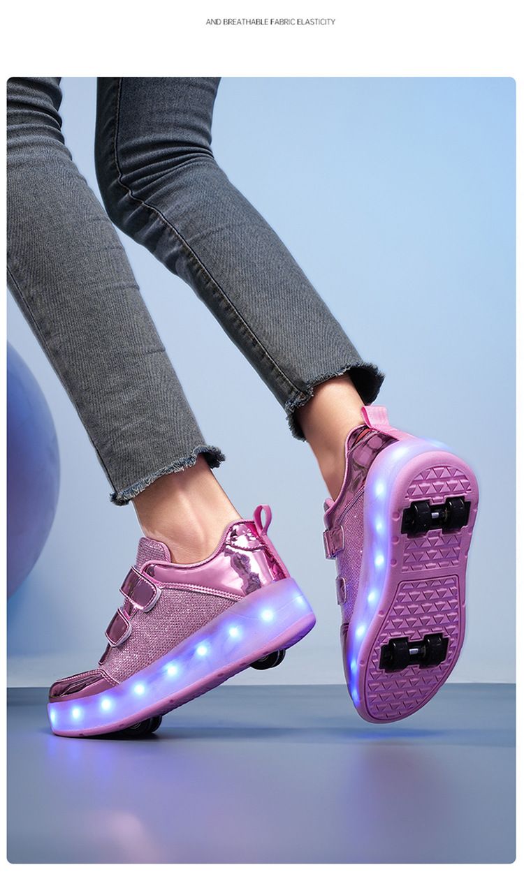 Neue wanderschuhe Mädchen vier rad roller schuhe USB lade licht schuhe Skate schuhe unsichtbare rad schuhe zwei räder_voghion.com