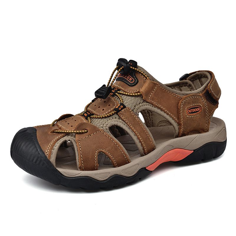Große Sommersandalen, Outdoor-Wanderschuhe aus Rindsleder mit oberer Schicht, lässige Strandschuhe für Herren_voghion.com