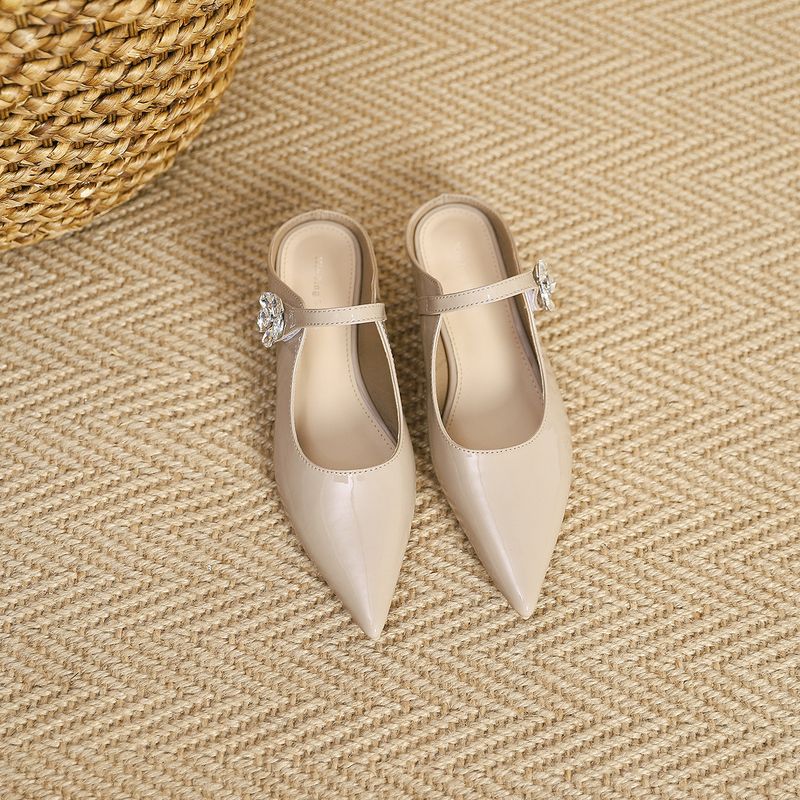 K77-2 Fairy Style Crystal Flower Buckle Pointed Toe Flat New New Slip-On Low Heel Women's Shoes_voghion.com