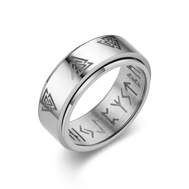 Viking Text Titanium Steel Rotating For Relieving And Anti Anxiety Celtic Eternal Triangle Ring_voghion.com