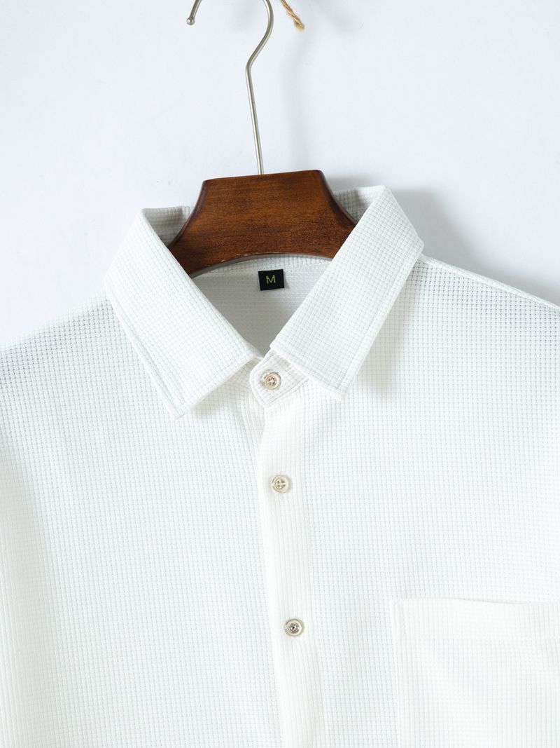 Männerkleeder Fréijoer an Hierscht Nei Männer Waffle Effenfaarweg Langärm Hemd Hosen Casual Outdoor Kostüm_voghion.com