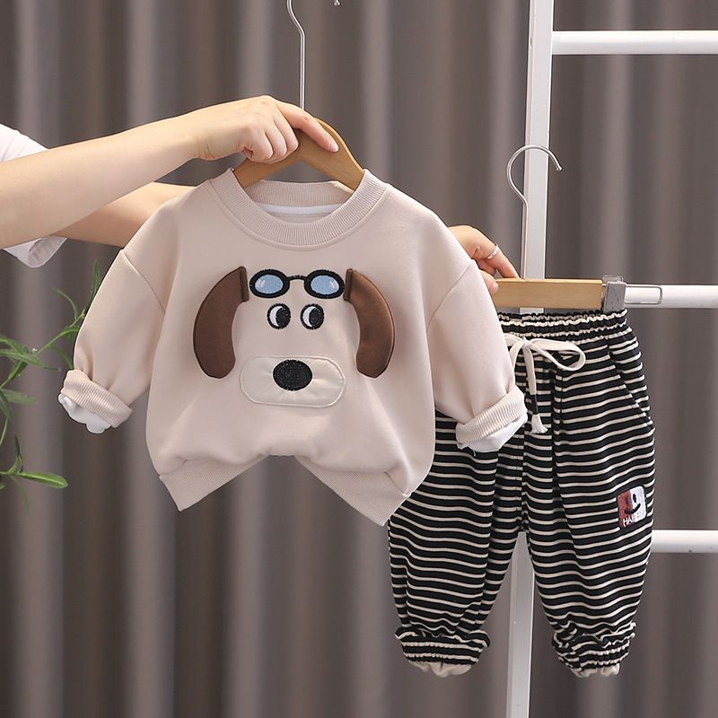 Completo con cappuccio e pantaloni a righe per cuccioli da bambino, elegante nuovo completo primaverile-autunnale in due pezzi per neonati e bambini piccoli_voghion.com