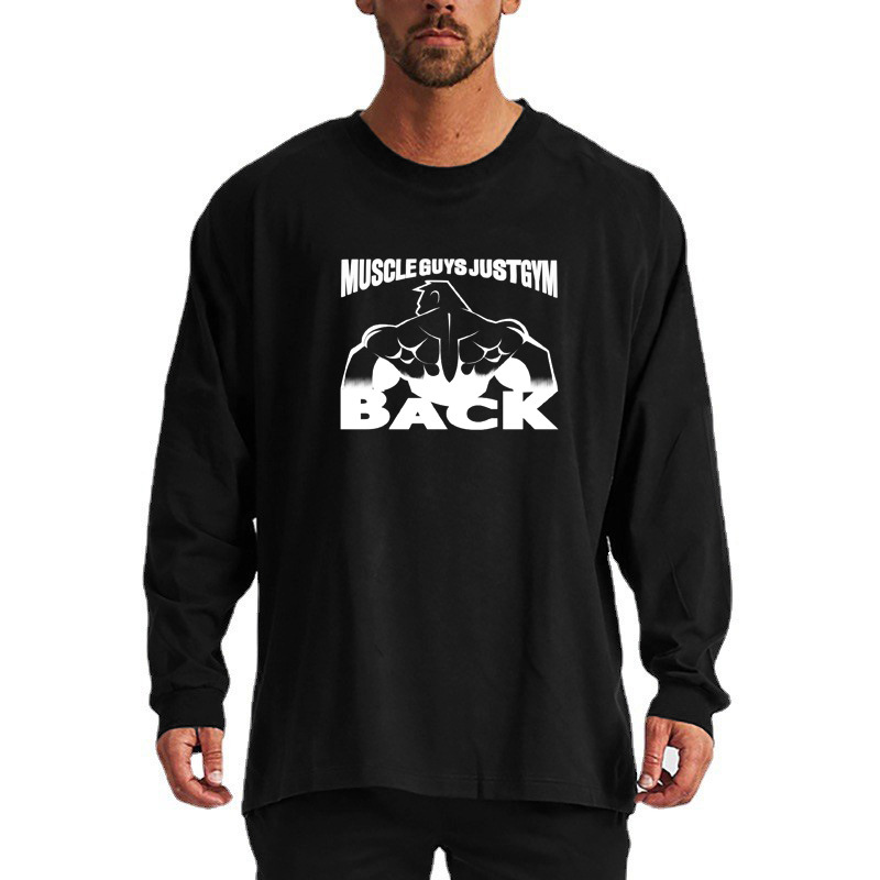 Muskel-Herbst-Herbst-Langarm-Fitness-T-Shirt mit lockerer Passform. Kontrastierendes, dünnes Basisshirt für Herren. Sport-Trainingskleidung_voghion.com