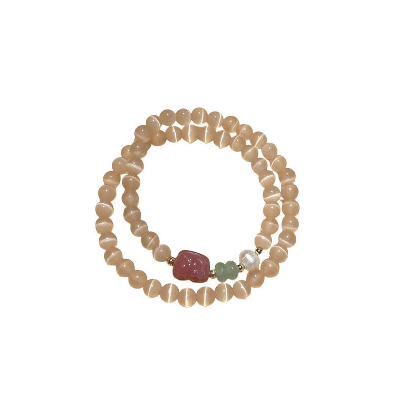 Pixiu Cat's Eye Stone Chalcedony Freshwater Pearl Light High-end Feel Bracelet Bangle Niche Fashion Temperament_voghion.com