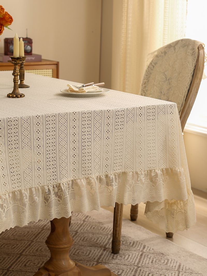 Nordic Luxury Dot Lace Trim Tablecloth – Elegant Non-Slip Durable Cover For Dining Table, Coffee Table, And Side Table, Multiple Colors & Sizes_voghion.com