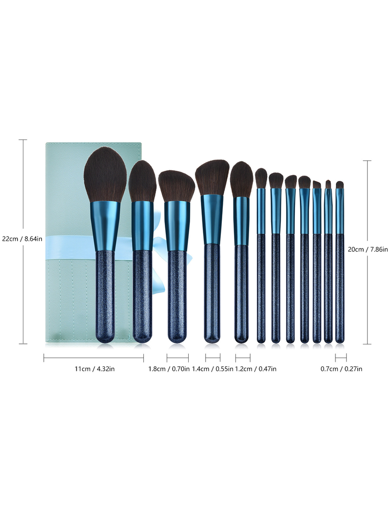 Juego de brochas de maquillaje de alta calidad azul de 12 piezas + bolsa para brochas de maquillaje venta directa de fábrica de gran tamaño FINDCOLOR_voghion.com