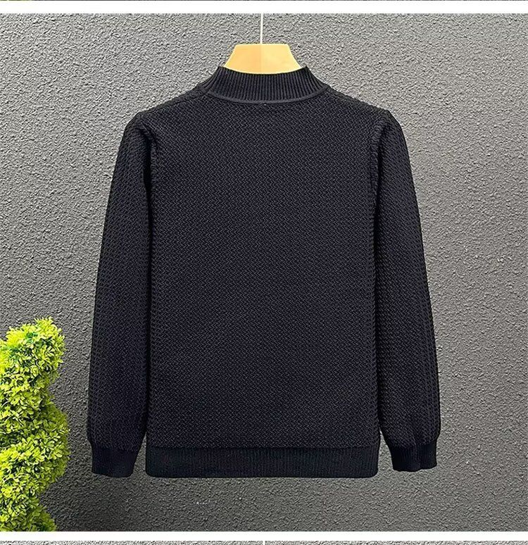 Herren Fleecepullover mit hohem Kragen, schmale Passform, langärmelig, Strickpullover, warm, lässig, Rollkragenoberteil_voghion.com