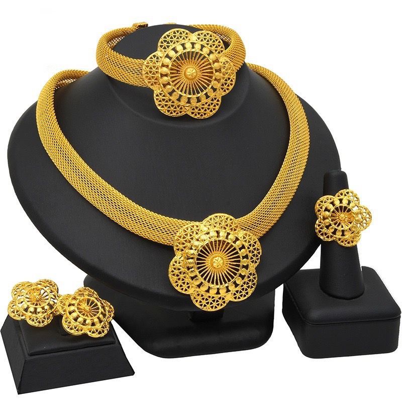 Fashionable luxury ethnic style four piece alloy decoration necklace collarbone jewelry earring set_voghion.com