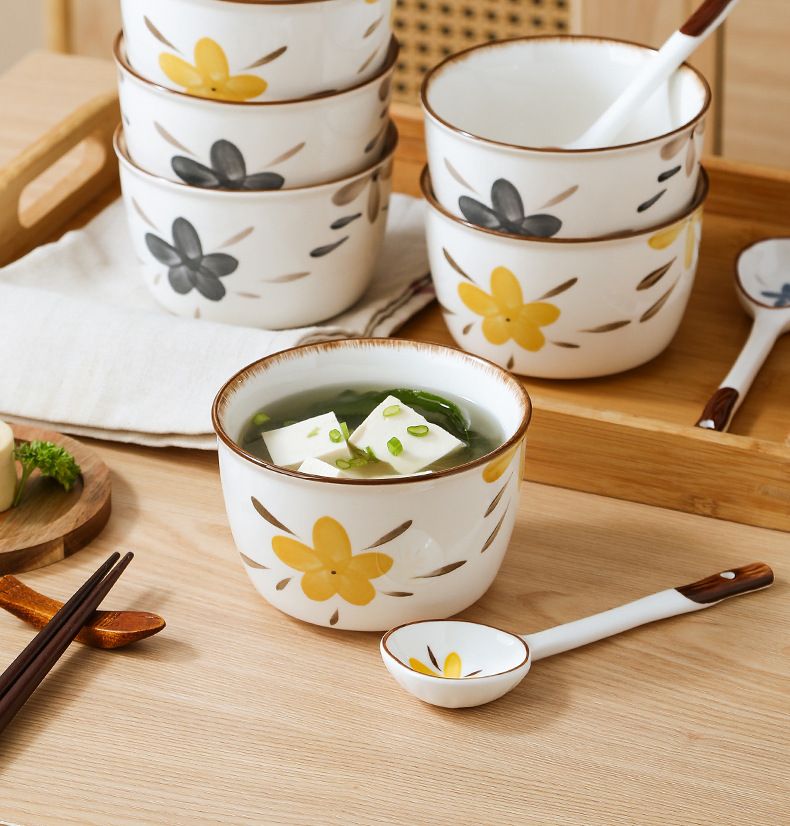 Bluebell Keramik-Reisschüssel-Set – elegante 4,5-Zoll-Kleinschüsseln für stilvolles Essen zu Hause (spülmaschinen- und mikrowellengeeignet, Premium-Glasuroberfläche)_voghion.com