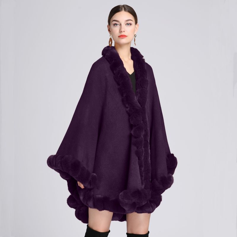 Fur Collar Cape Ladies Large Size Knitted Cardigan Loose Coat Artificial Fur Fashionable And Warm Shawl Cape_voghion.com