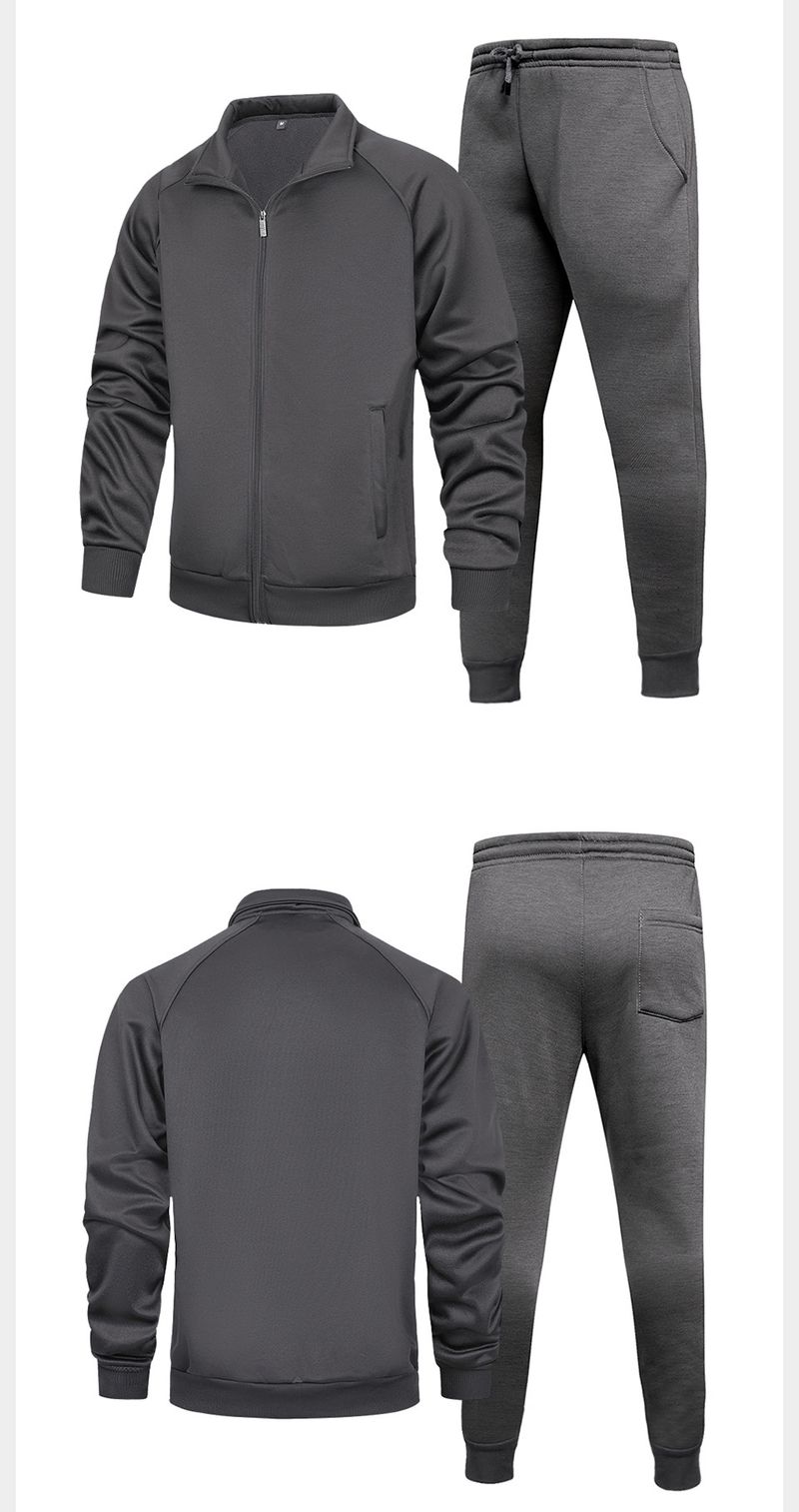 Completo sportivo casual da uomo con cappuccio a maniche lunghe e pantaloni da jogging (nero, grigio, verde militare, cachi). Completo due pezzi comodo ed elegante per autunno/inverno._voghion.com