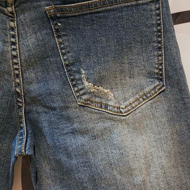 Herrenbekleidung Retro Ripped Denim Shorts Lose Gerade ShortsDünne Mittellange Hose_voghion.com