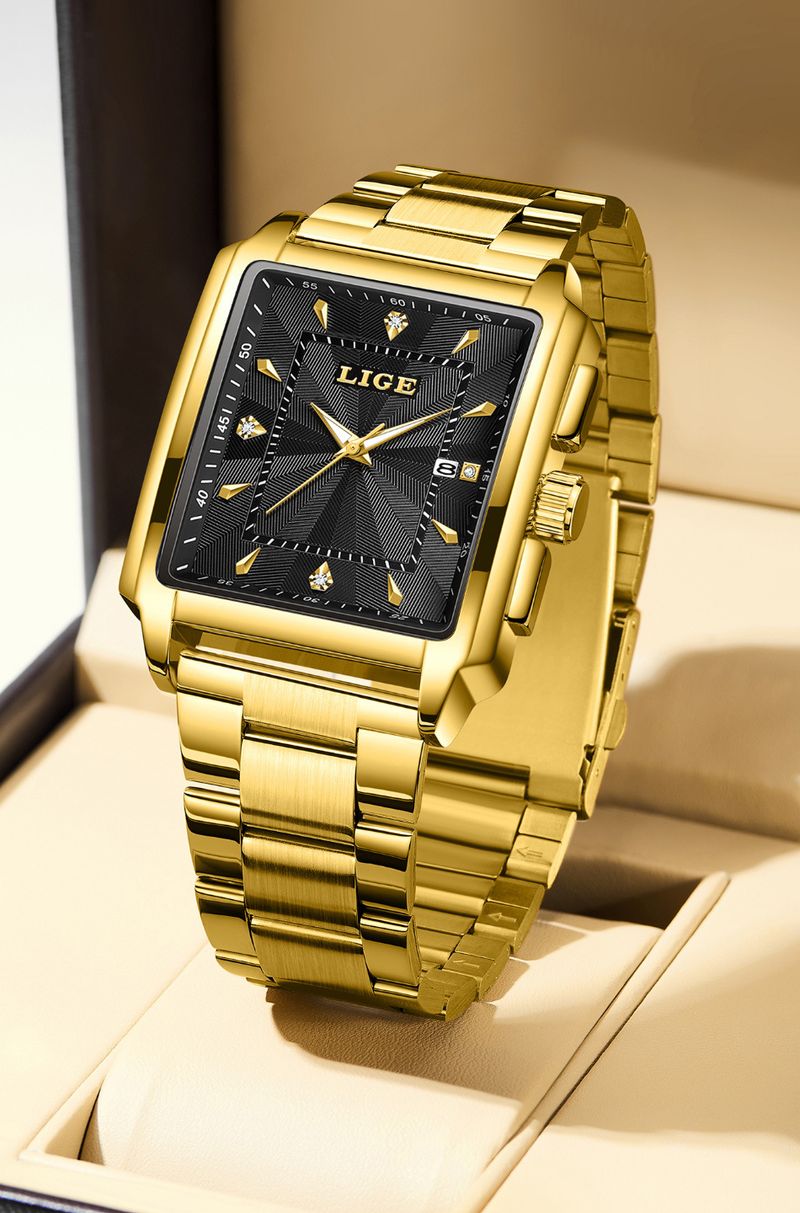 Men's Business Quartz Watch With Date Display, Water Resistant Stainless Steel Band, Square Mineral Glass Steel Belt Quartz Watch Men's Watch_voghion.com