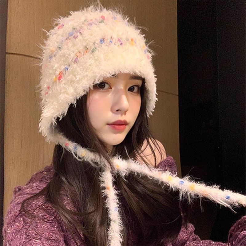 Φθινοπωρινές και Χειμερινές Εμφανίσεις Χειροποίητη Γραβάτα Candy Bean Πλεκτή για Γυναικεία, Χαριτωμένο Λούτρινο Καπέλο με Ατμόσφαιρα Ταξιδιού_voghion.com