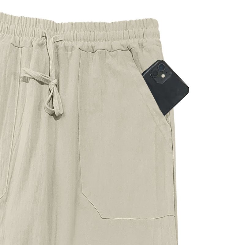 Übergroße, atmungsaktive und schweißabsorbierende Herrenhose aus Baumwollleinen in Volltonfarbe, einfache, lässige Hose mit weitem Bein_voghion.com