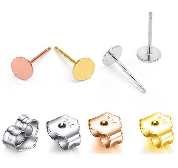 S925 Sterling Silver Earrings Posts Ear Stud Flat Pin With Backs DIY Findings_voghion.com