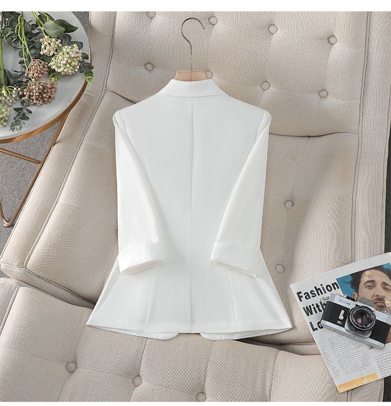 Women's Slim Fit Short Blazer Jacket – Lightweight Office & Casual Cropped Blazer With Notch Lapel, 3/4 Sleeve, Wrinkle-Free_voghion.com