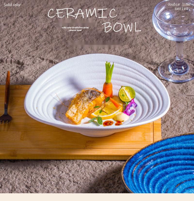 Kiln Change Ribbed Deep High-end Tableware Creative Salad Bowl Ceramic Western Pasta Plate Commercial Use_voghion.com